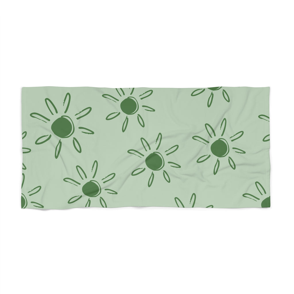 Beach Towel I LightGreen Sun I Sunny Tropical Stripe Towel
