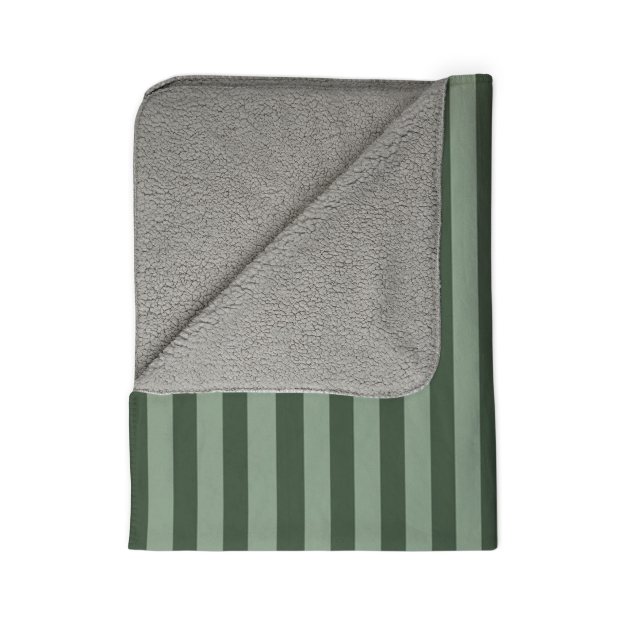 Green Striped Fleece Sherpa Blanket — Cozy Plush Throw for Home & Gifts