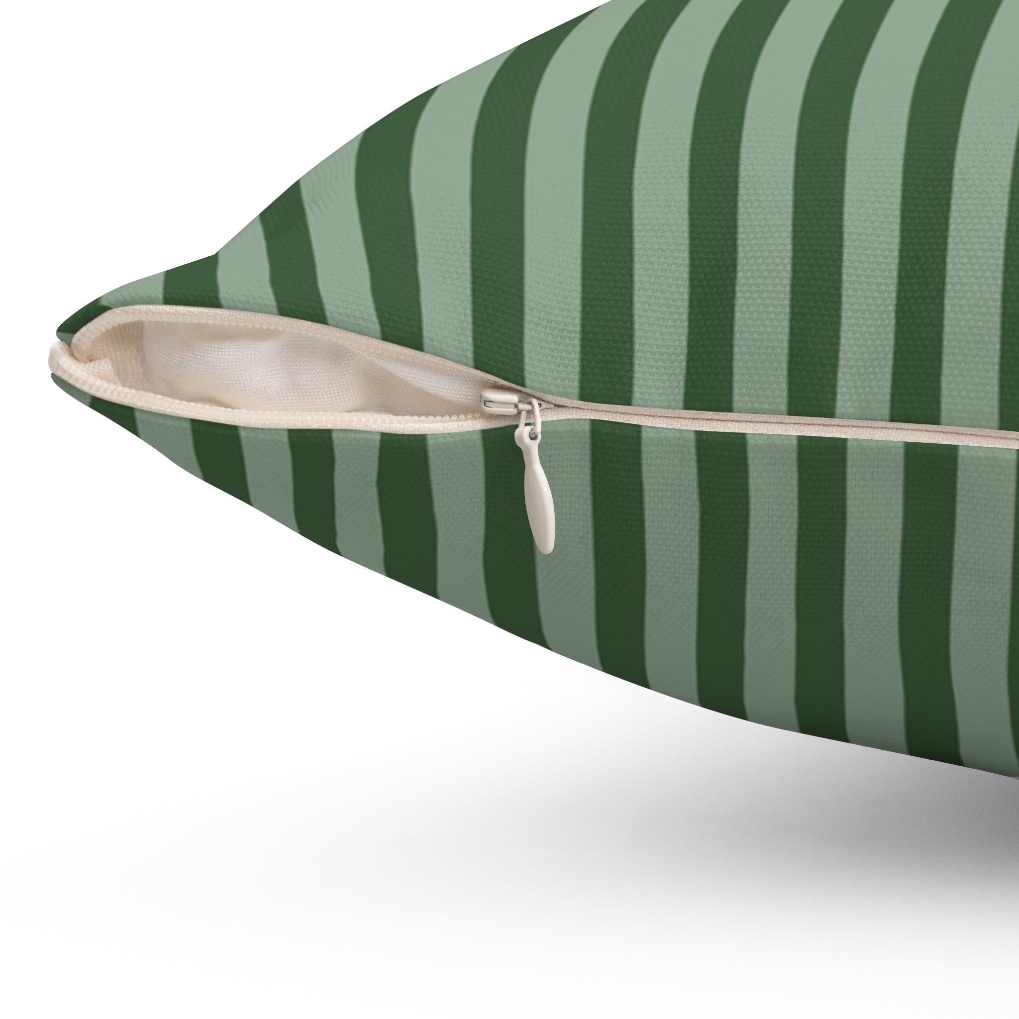 Green Striped Square Pillow — Spun Polyester Decorative Throw Pillow