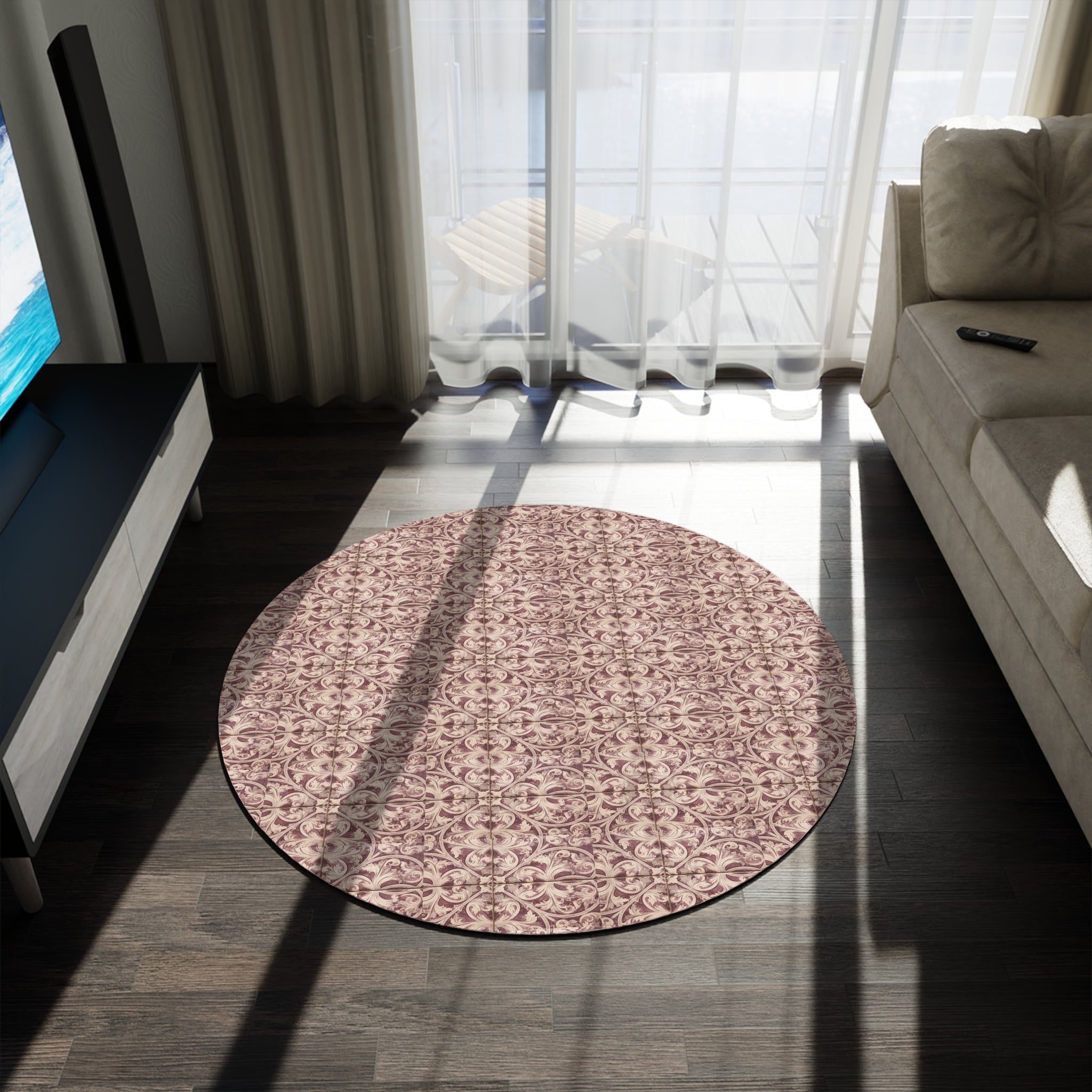 Mauve Habana Tile-Inspired Round Rug
