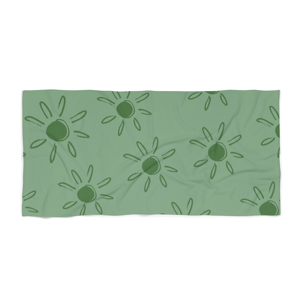 Beach Towel I Green Sun I Sunny Tropical Stripe Towel