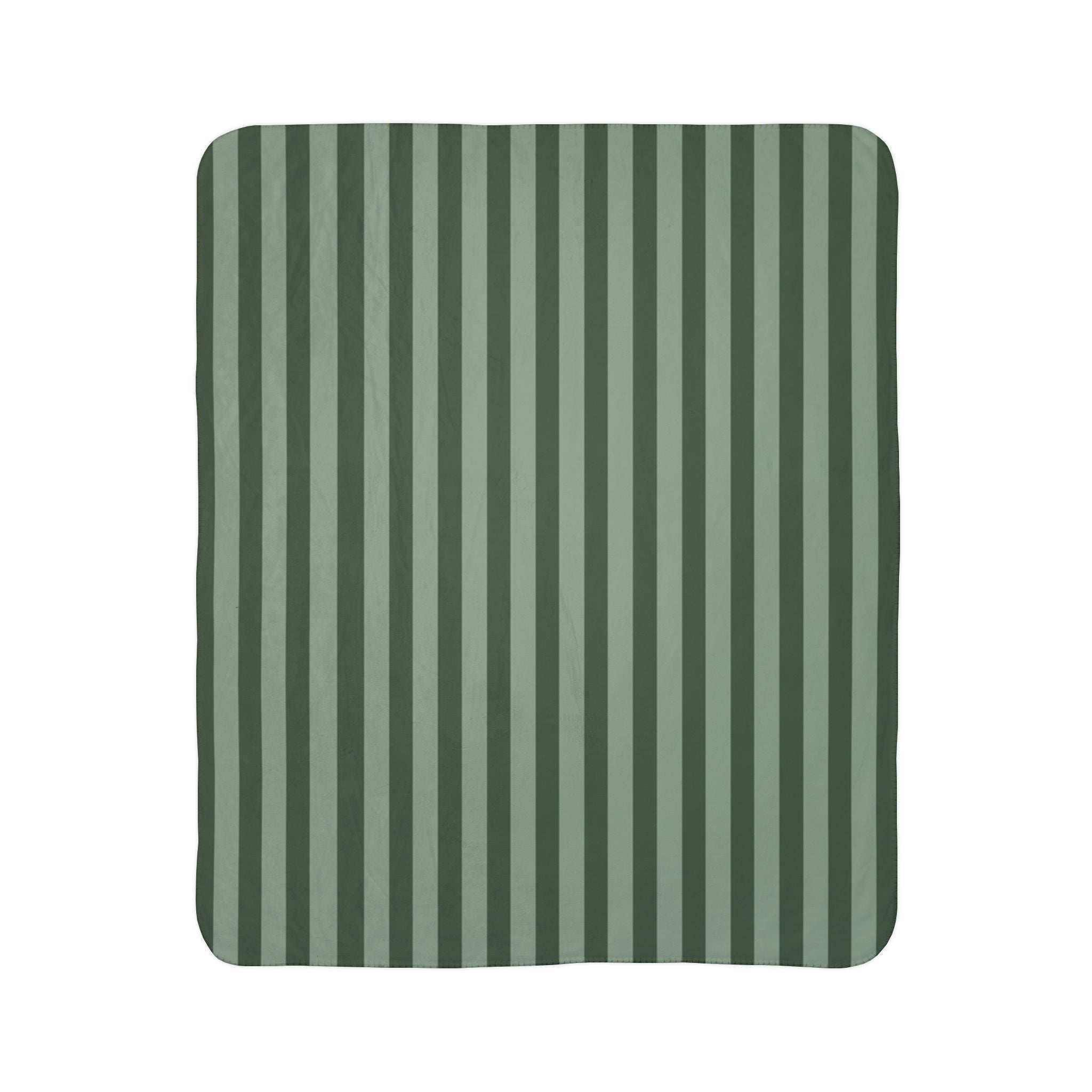 Green Striped Fleece Sherpa Blanket — Cozy Plush Throw for Home & Gifts