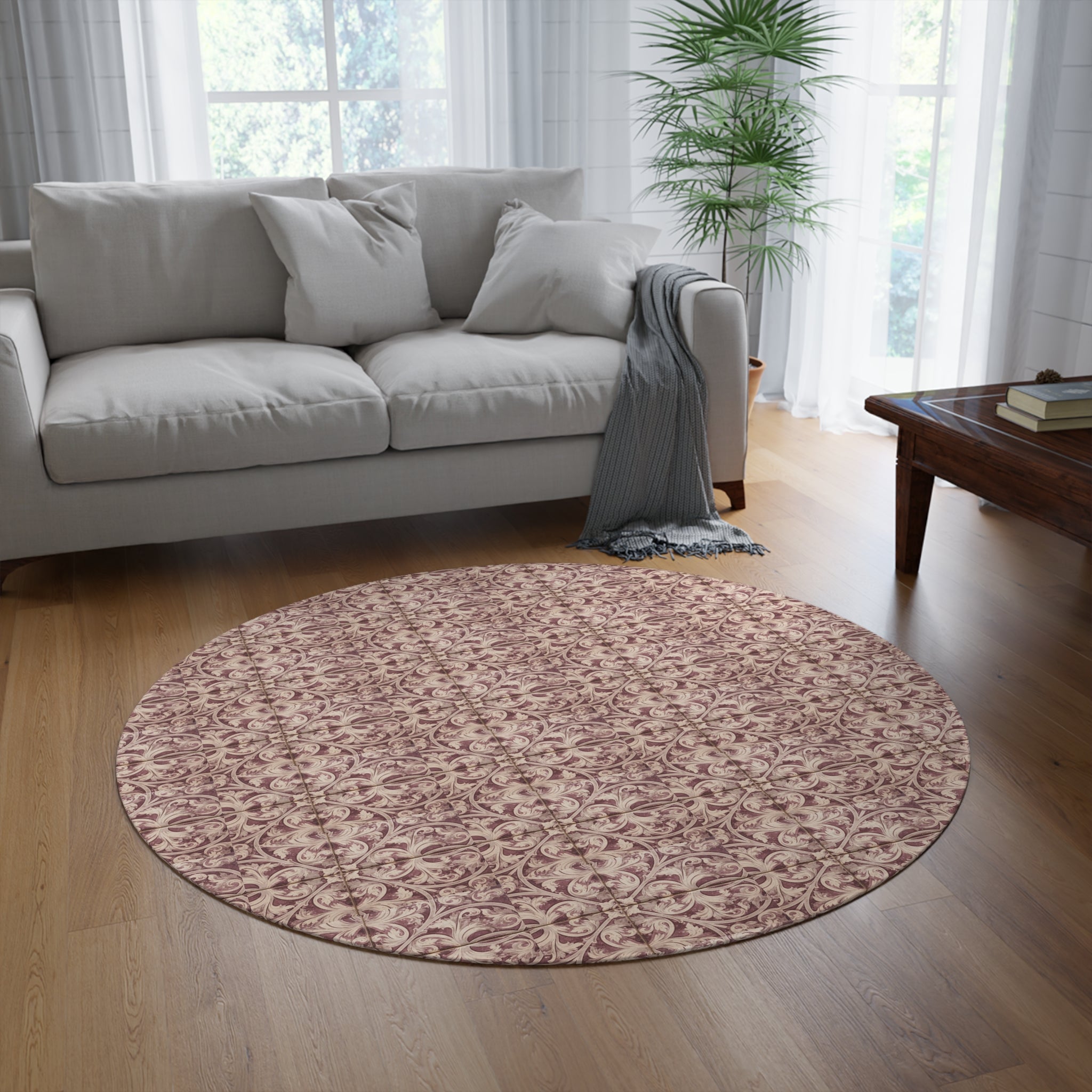 Mauve Habana Tile-Inspired Round Rug