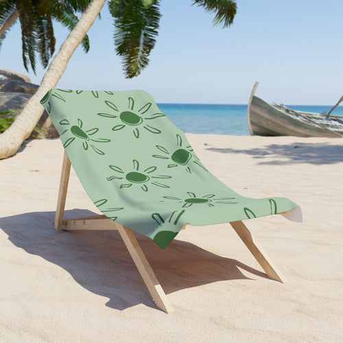Beach Towel I LightGreen Sun I Sunny Tropical Stripe Towel