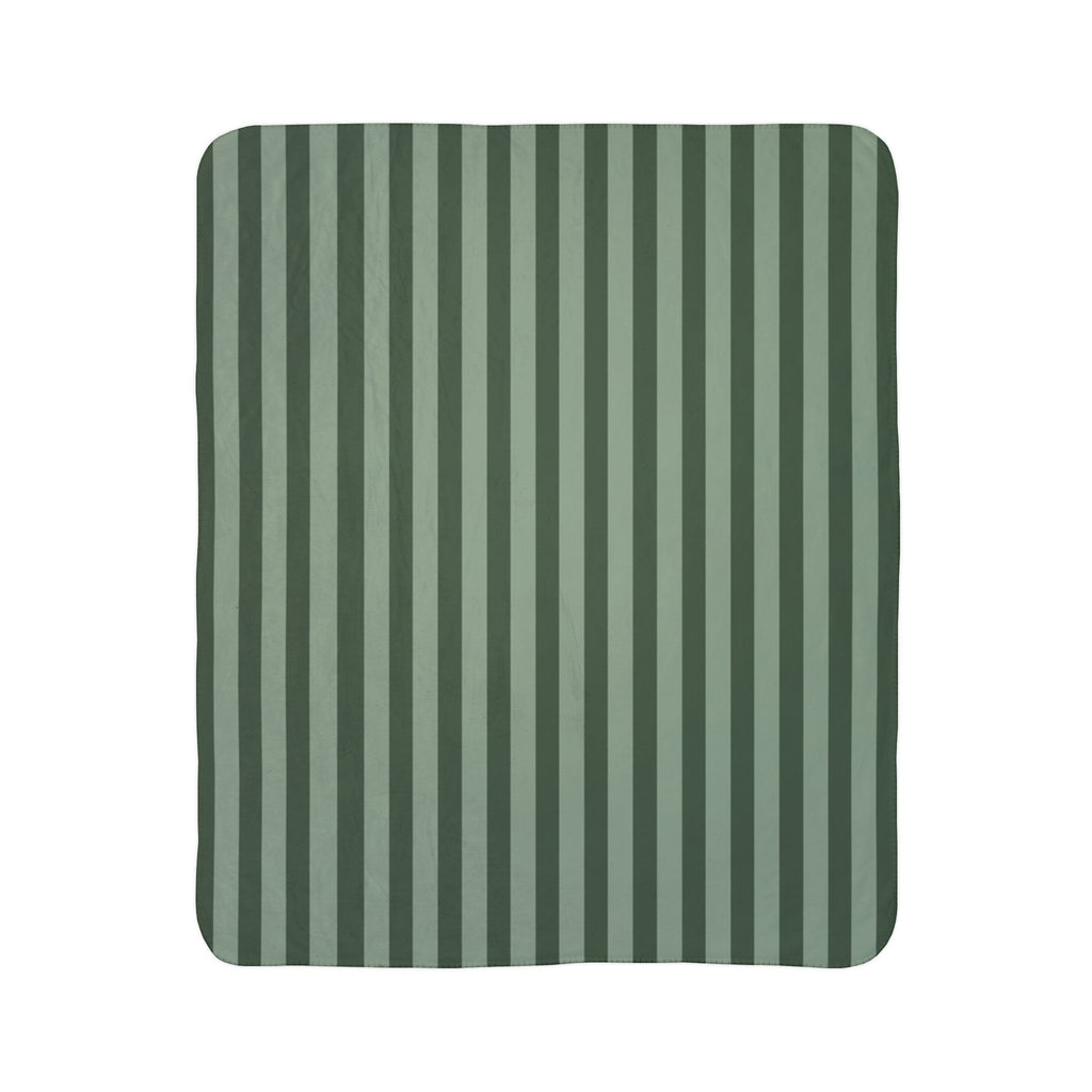 Green Striped Fleece Sherpa Blanket — Cozy Plush Throw for Home & Gifts