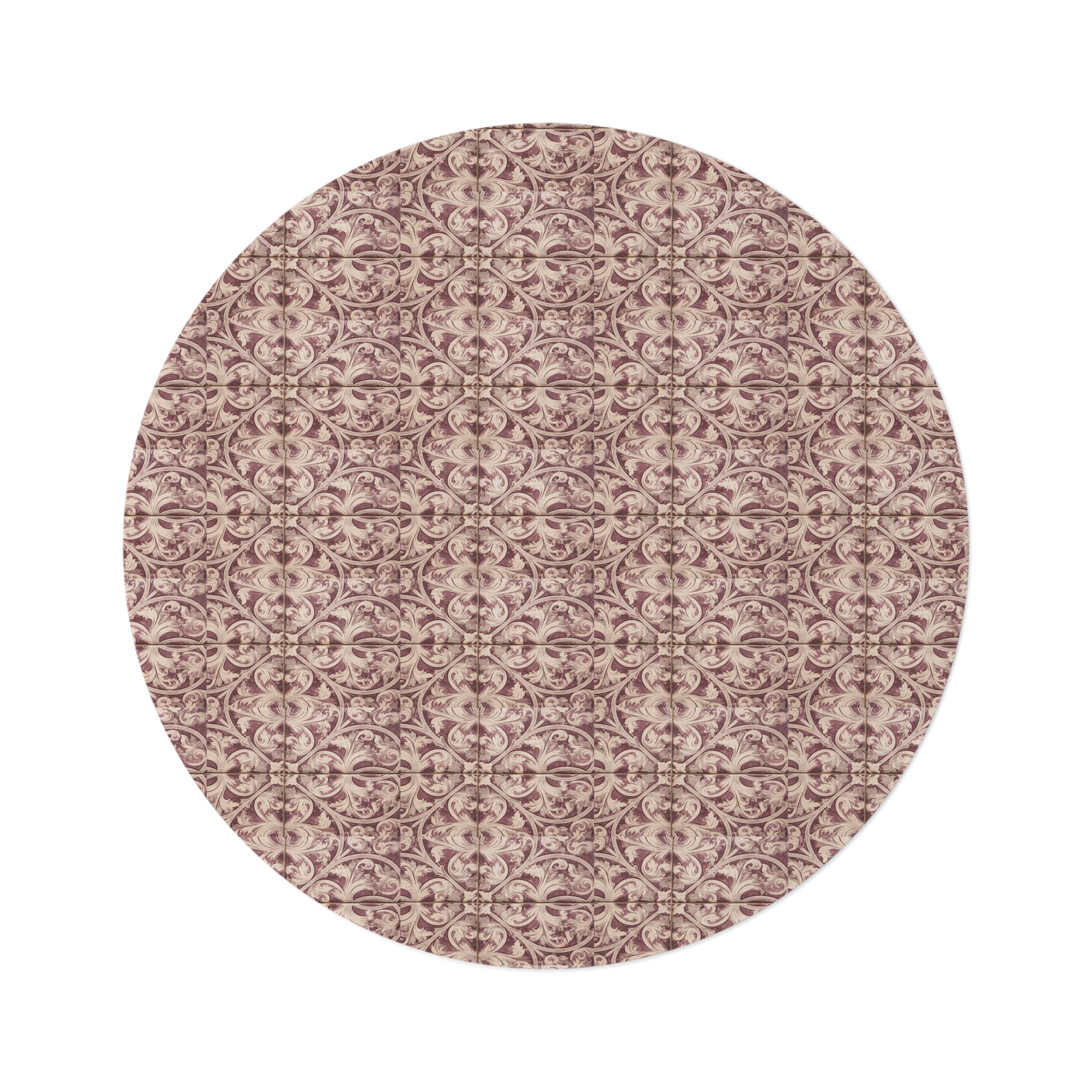Mauve Habana Tile-Inspired Round Rug