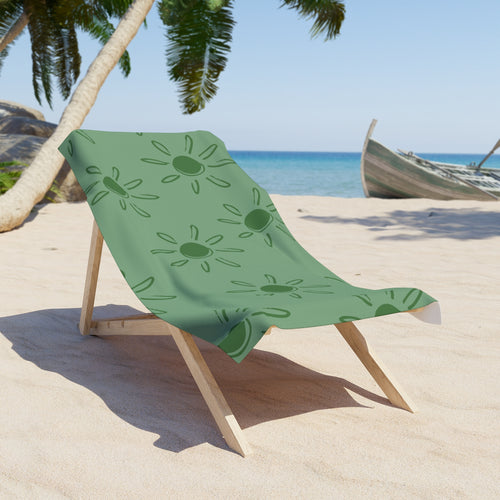 Beach Towel I Green Sun I Sunny Tropical Stripe Towel