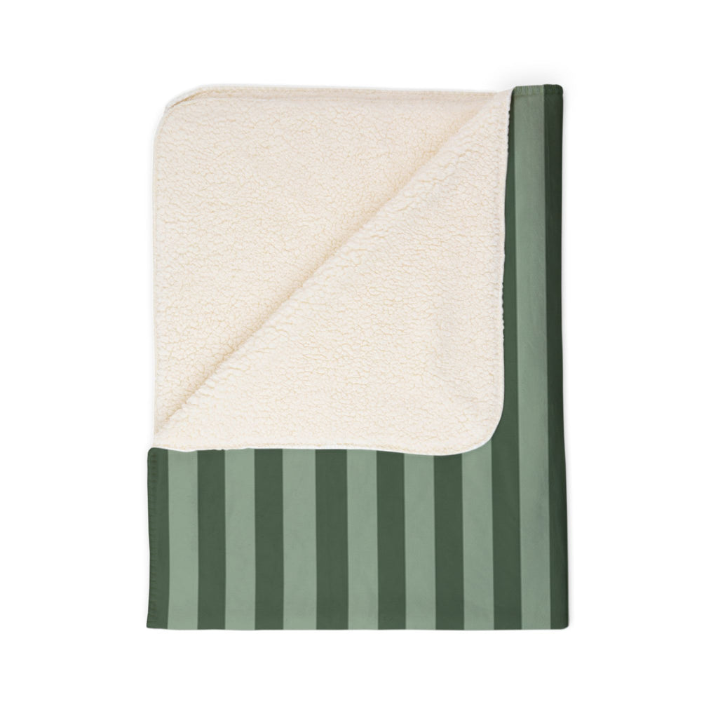 Green Striped Fleece Sherpa Blanket — Cozy Plush Throw for Home & Gifts