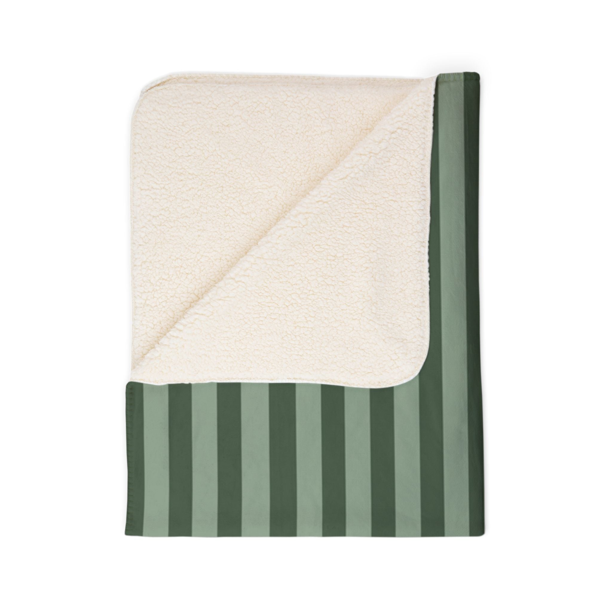 Green Striped Fleece Sherpa Blanket — Cozy Plush Throw for Home & Gifts